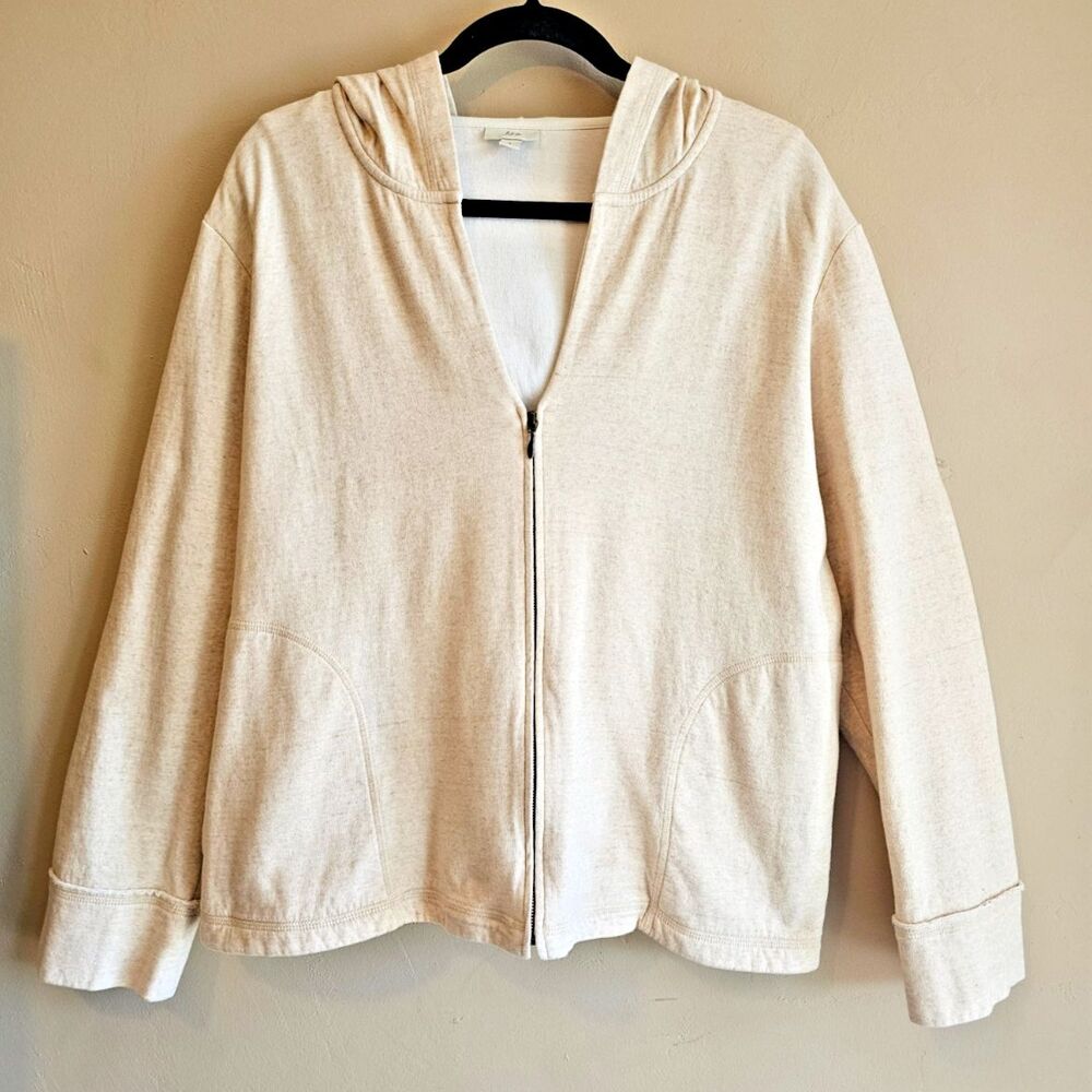 J. JILL Light cream Heather v neck, zip Long Sleeve Hoodie sz lrg-organic cotton